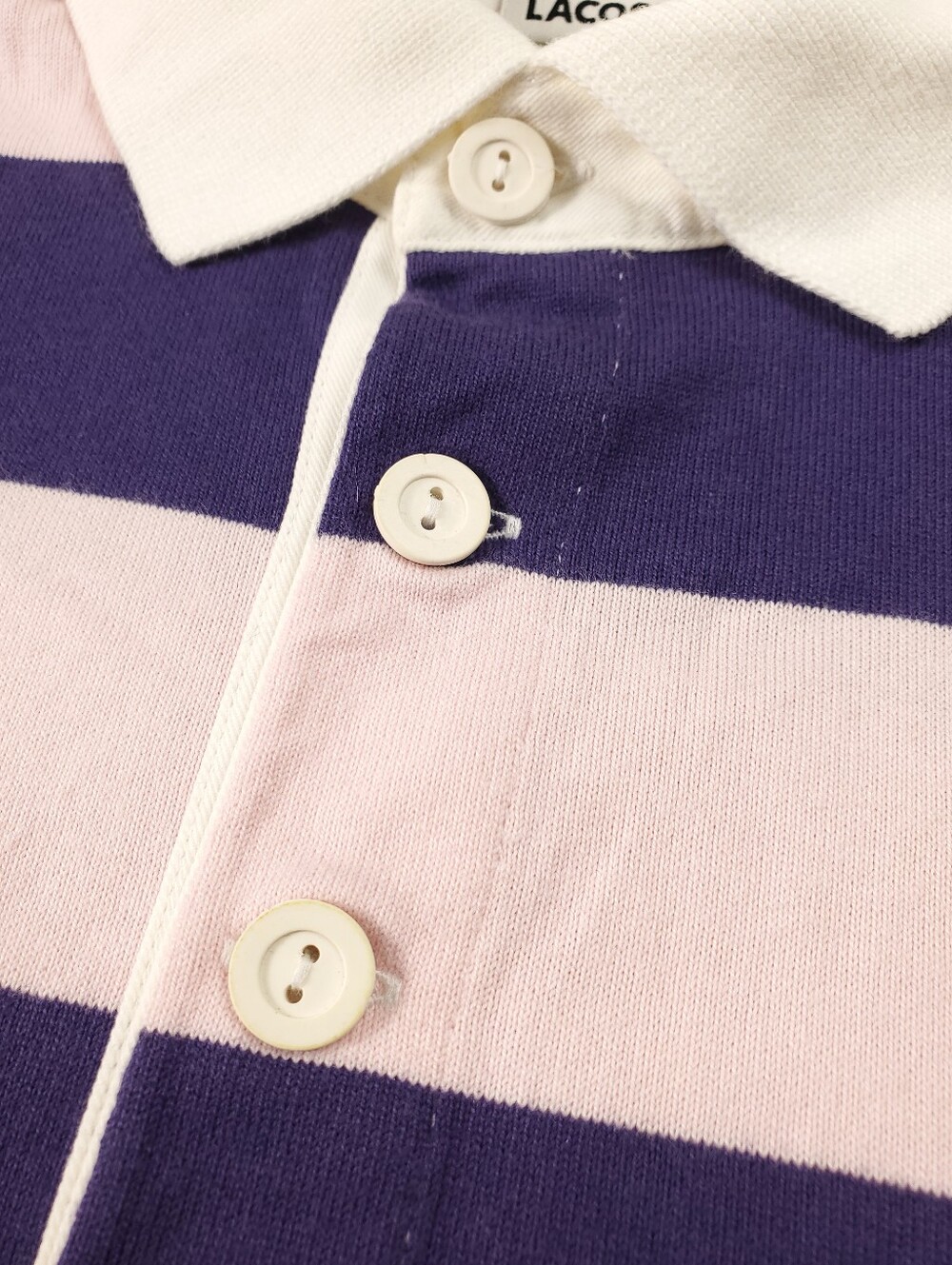 Lacoste Rugby Polo Shirt 2XL Long Sleeve Striped Purple Pink Contrast Collar - Picture 6 of 11